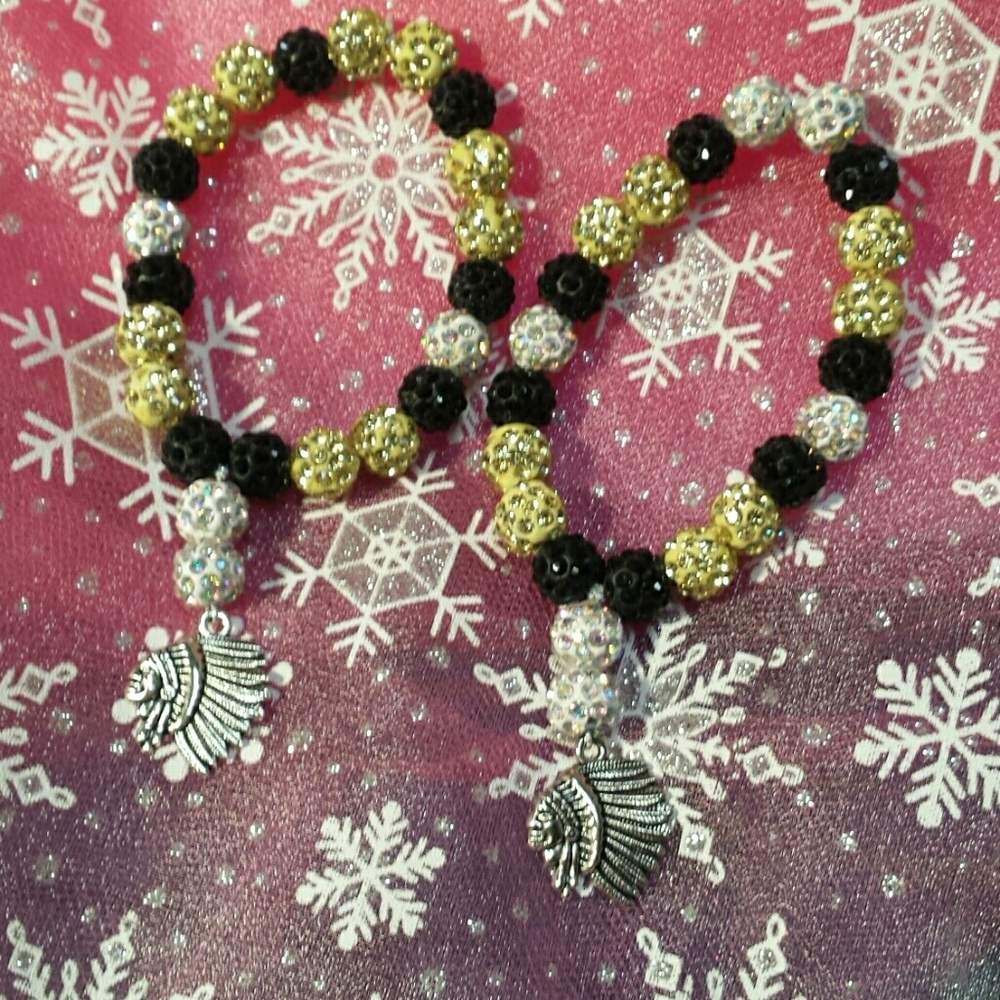 2 ea Indian Chief Charm Bling Sparkle Bracelets!